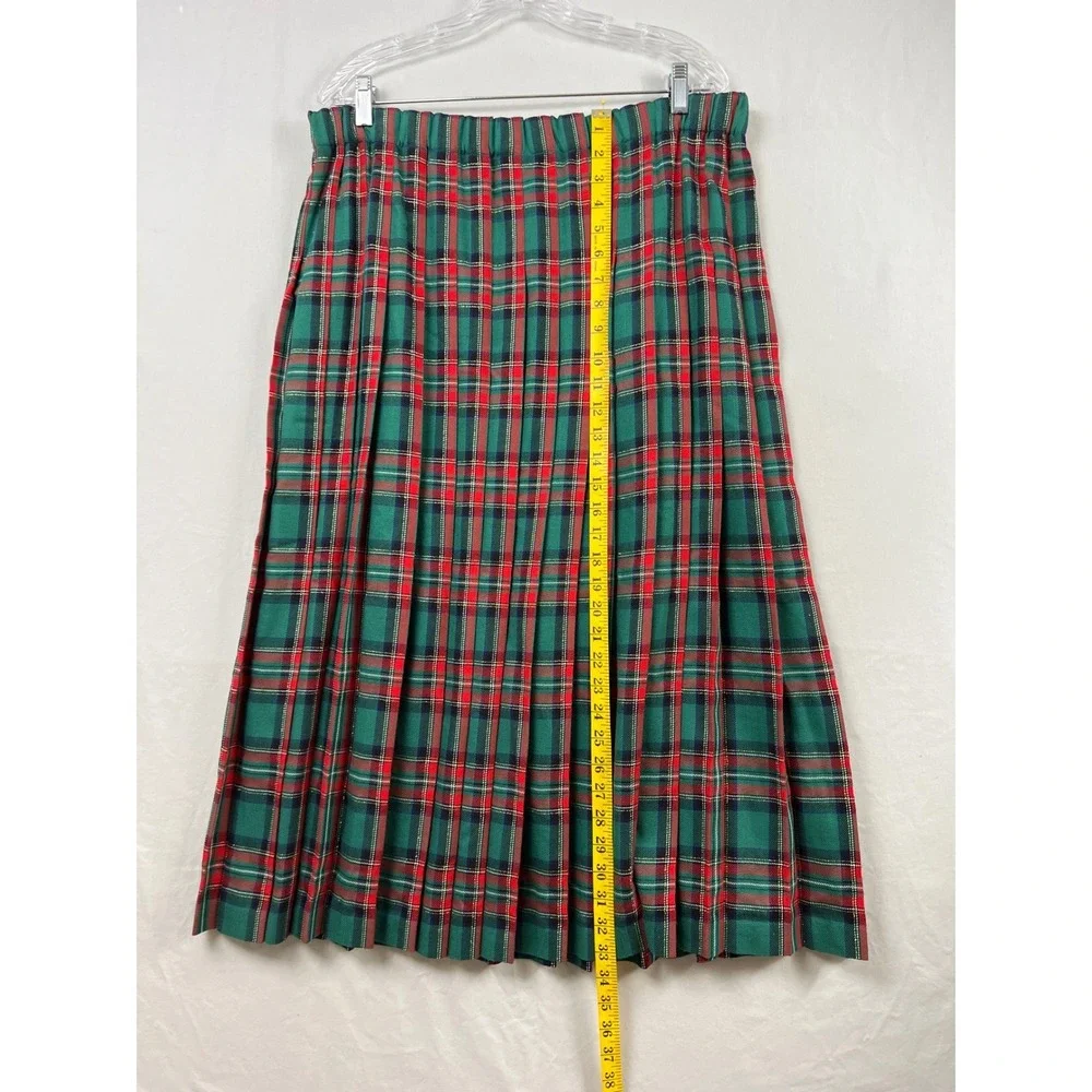 Marisa Christina Plaid Skirt Womens L Green Red Pleated Metallic Midi Vintage